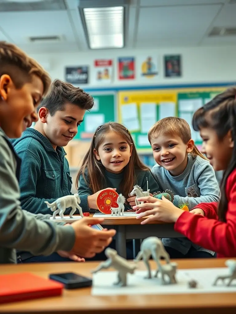 Students using 3D printers to create prototypes of scientific models and engineering designs, promoting hands-on learning and creativity.